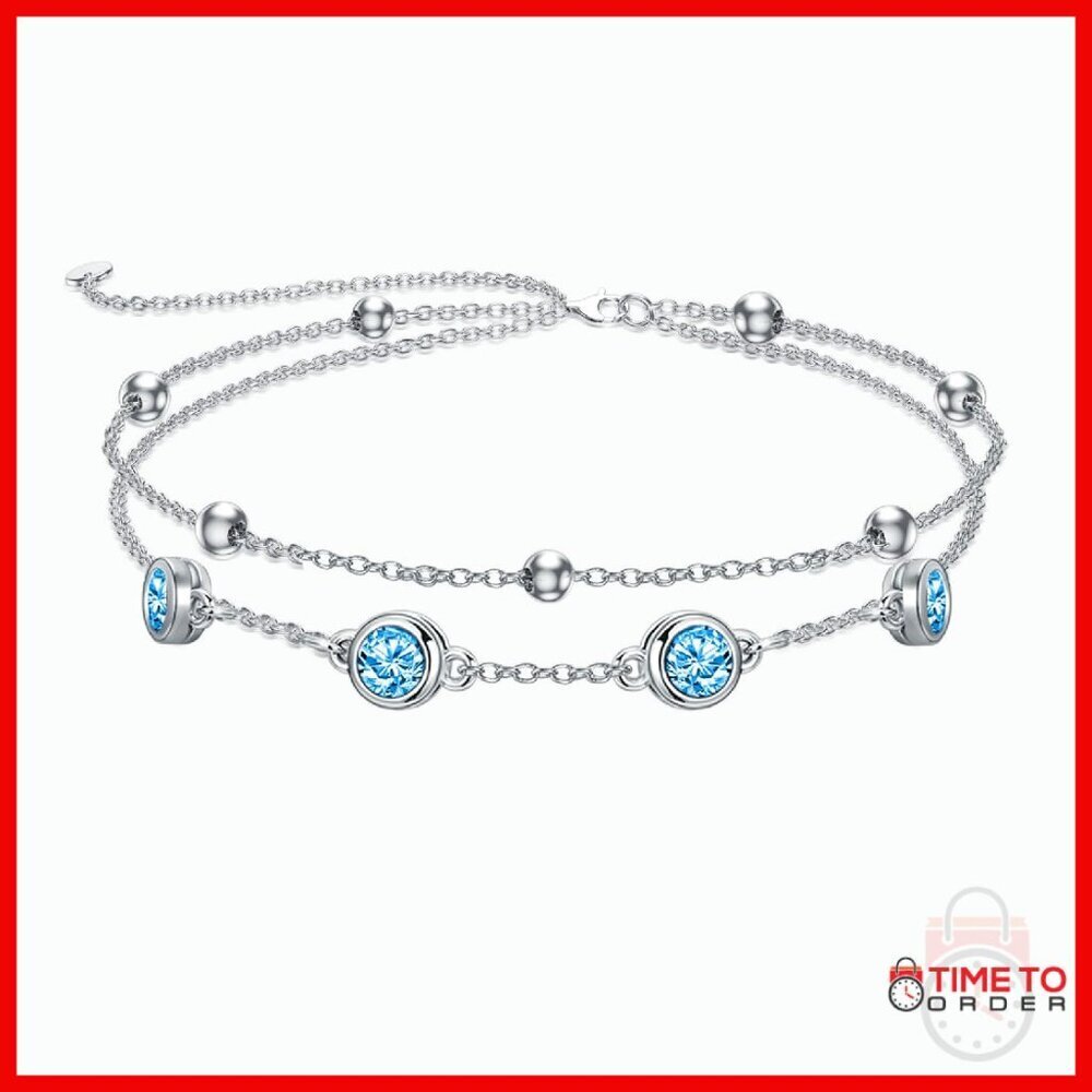 925 Sterling Silver Adjustable Birthstone Anklet Bracelet for Women